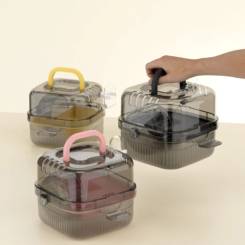 Hedgehog Carrier Translucent Hamsters Travel Carry Case Large Capacity Breathable Hamster Habitat Small Animal Carrier With