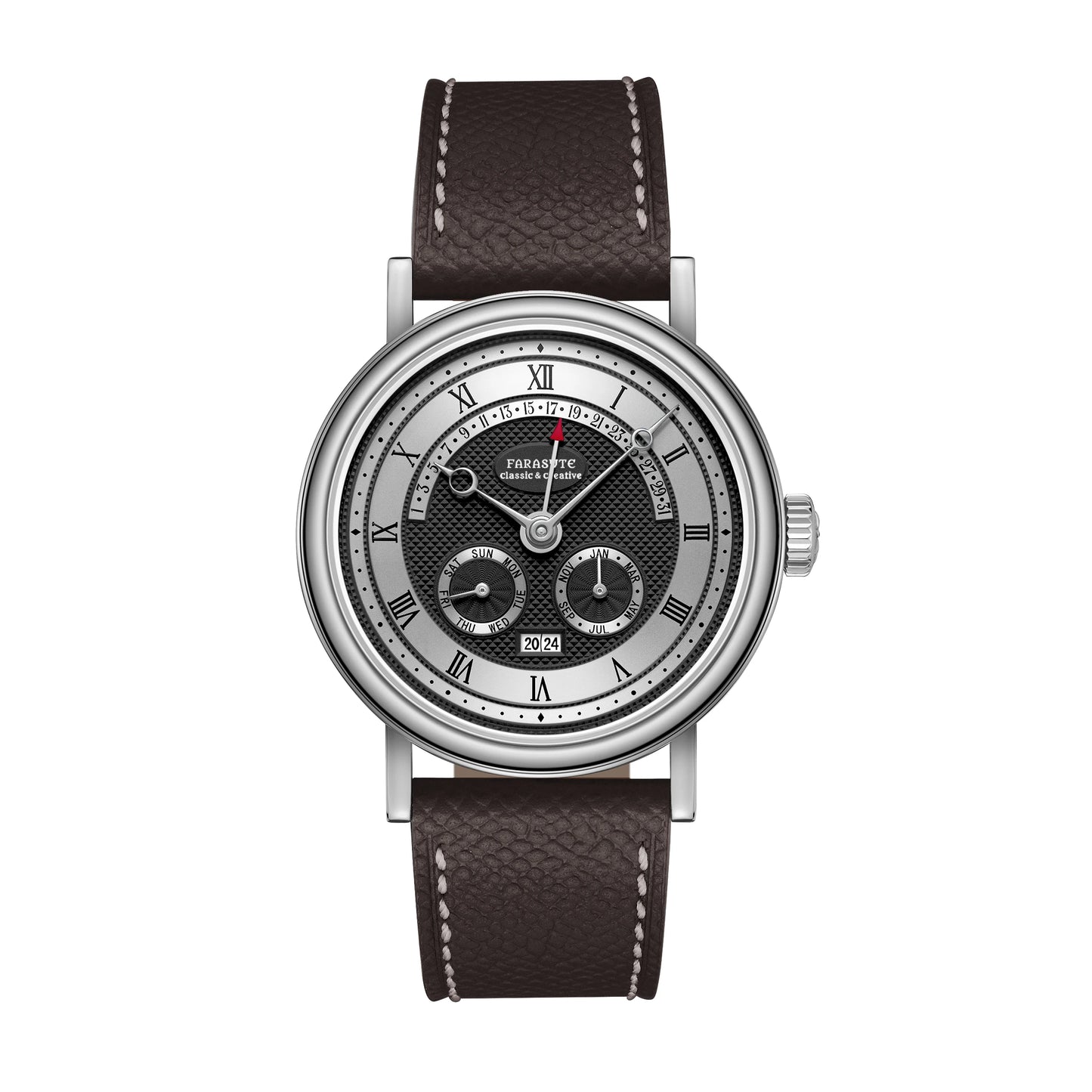 FARASUTE Men's Mechanical Watch Flyback Function Seagull Movement Month Display Week Display Calendar YearDisplay Sapphire Watch