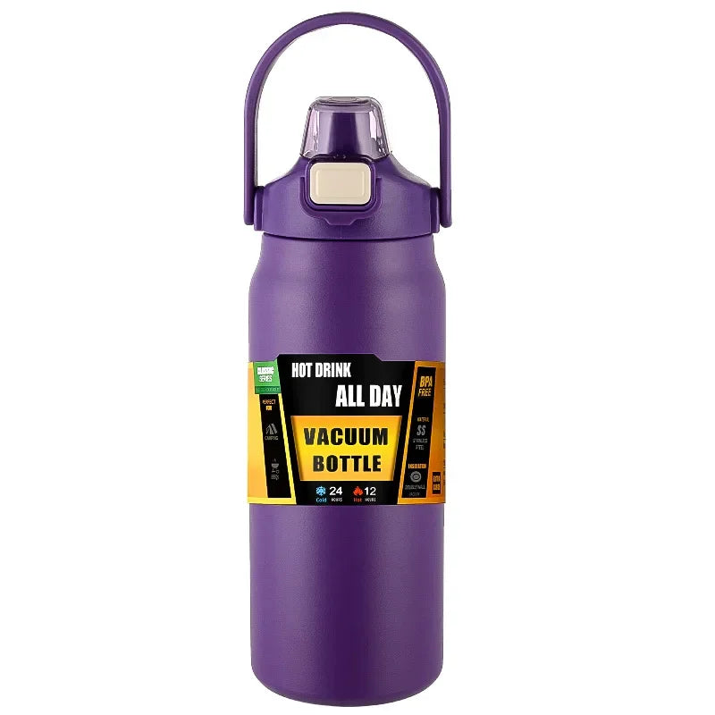 Portable Thermos with Straw – 304 Stainless Steel Hot & Cold Vacuum Flask