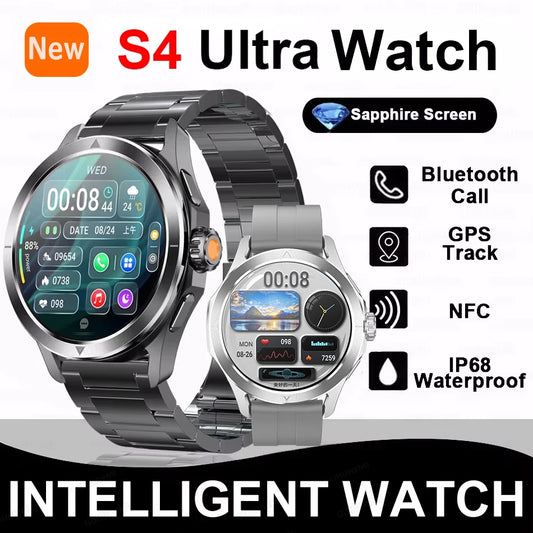 S4 Ultra Outdoor Sport Smart Watch Men AMOLED HD Screen NFC GPS Compass Heart rate Waterproof Bluetooth Call SmartWatch
