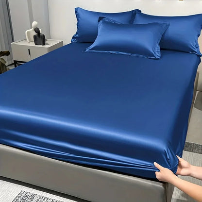 Modern Satin Ice Silk Solid Color Fitted Sheet – Smooth Bedroom Bedspread (Excluding Pillowcases)