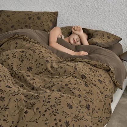 Antique Retro Cotton Bedding Four-Piece Set – Soft Naked-Sleeping Feel Quilt Cover & Bed Sheet