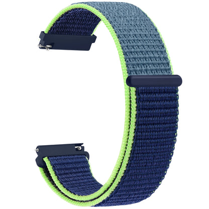 Nylon watch strap with blue and green color scheme on a white background