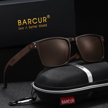 BARCUR Handmade Wood Sunglasses – Polarized UV400 Square Frame