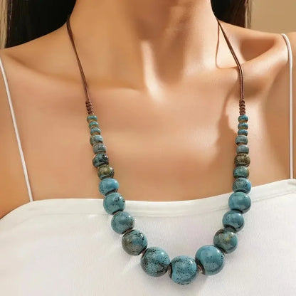 Colorful Handmade Ceramic Necklace – Multilayer Boho Beaded Jewelry