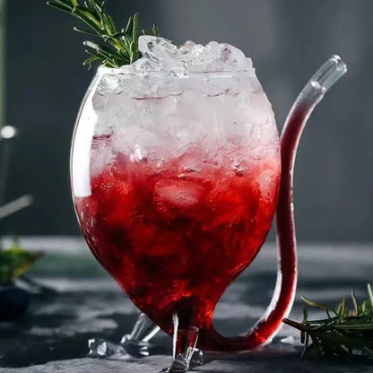 Clear Wine Glass Cup with Straw – Cocktail Beer Drinks Bar Gift