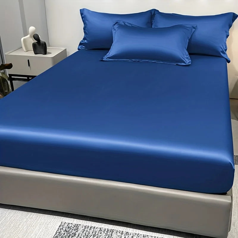 Modern Satin Ice Silk Solid Color Fitted Sheet – Smooth Bedroom Bedspread (Excluding Pillowcases)