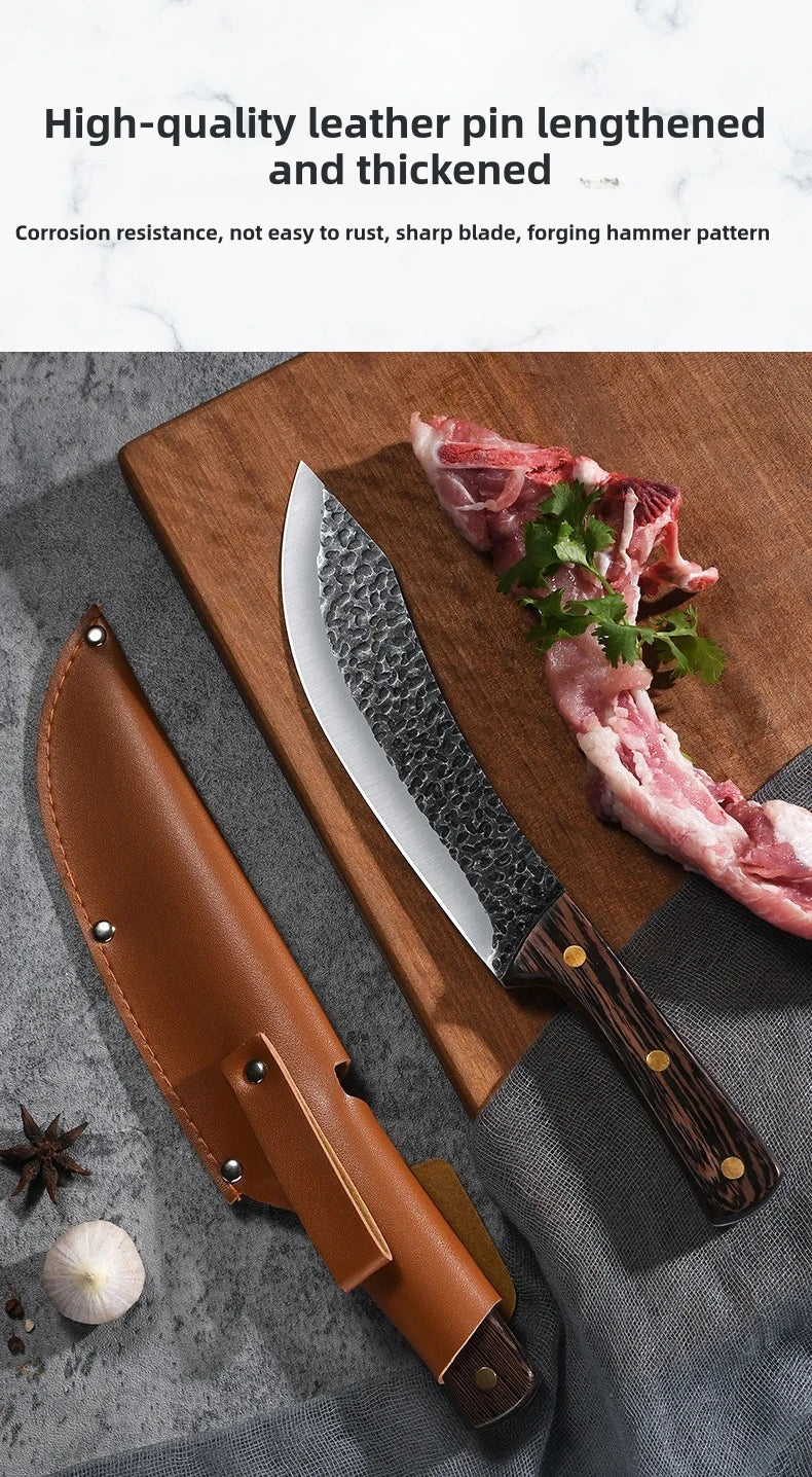 Forged Slaughter Boning Knife Stainless Steel Cleaver Knives for Meat Fruit Vegetables Wooden Handle Knife Kitchen Butcher Knife