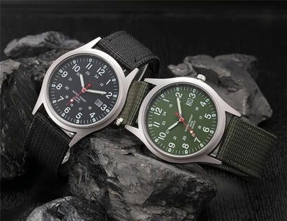 1pc / lot Cheap Watches For Men Fashion Nylon Band Military Army Sports Date Quartz Watch Erkek Barato Saat Reloj Hombre Black - BeeTrendyShop.COM