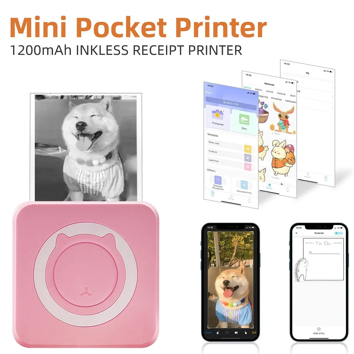 *BLACK and WHITE* Portable Mini Thermal Printer Wirelessly