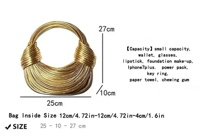 Handbags for Women 2025 New Gold Luxury Designer Brand Handwoven Noodle Bags Rope Knotted Pulled Hobo Silver Evening Clutch Chic - BeeTrendyShop.COM