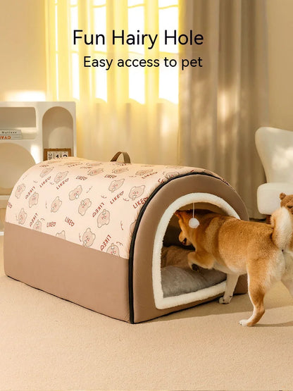 Extra Large Dog Bed - Winter Warm House-Style Bed with Removable Cover - BeeTrendyShop.COM