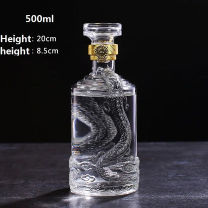 Dragon Engraved Whiskey Decanter – 500ml Round Glass Liquor Bottle