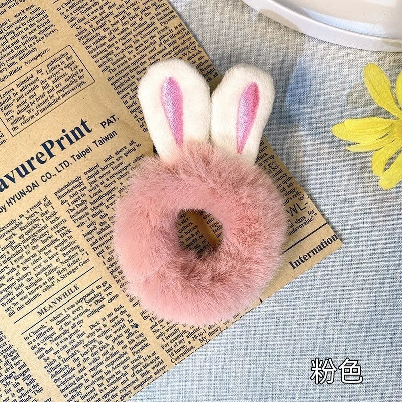 1PC 3D Plush Bunny Ear Hair Ties for Girls & Women