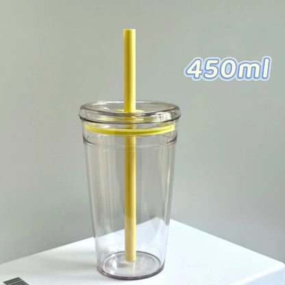 450ML Reusable Plastic Straw Cup – Transparent Coffee Tumbler for Car & Office