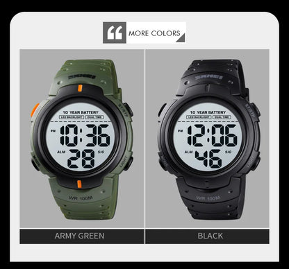 Men's Outdoor Digital Watch – 100M Waterproof, LED, 10-Year Battery, Alarm & Date Display