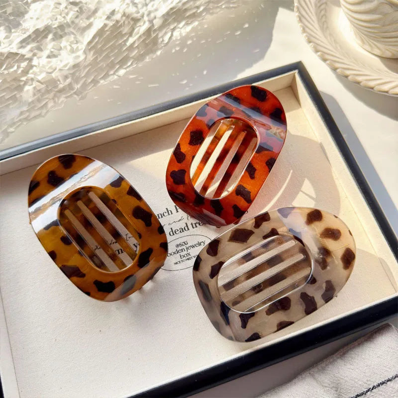 Flat Hair Claw Clip – French Korean Style Leopard Top Clip for Women
