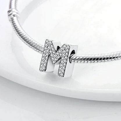 925 Sterling Silver 26 Alphabet Letters Charm Bead – DIY Birthday Jewelry