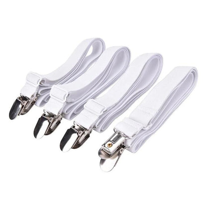 4-Piece Adjustable Elastic Bed Sheet Fastener Set – Sheet Grippers Belt & Mattress Cover Holder