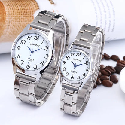 Classic Large Dial Elastic Quartz Fashionable Couple Watch Spring Steel Band Retro Large Digital Student Elderly Watches - BeeTrendyShop.COM