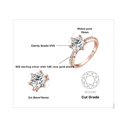 925 Sterling Silver Moissanite Engagement Ring – D Color 1-3ct for Women