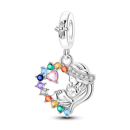 925 Sterling Silver Mom & Daughter Heart Charm – Mother's Day DIY Jewelry