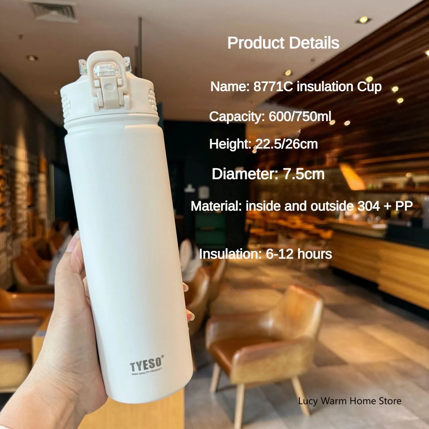 Thermal Water Bottle with Straw 600/750ML – Stainless Steel Hot & Cold Mug