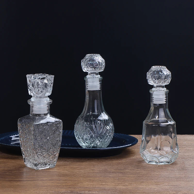 Mini Whiskey Decanter Bottle – 100/150ml Crystal Glass with 3D Carved Cap