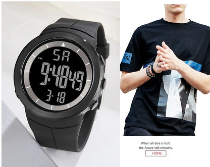 Men's Tactical Digital Watch – 50M Diving, Black LED Military, Alarm & Stopwatch
