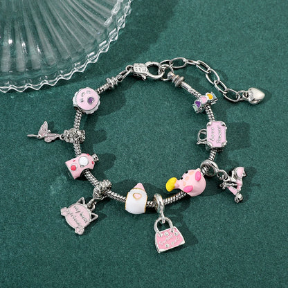 Kawaii Kirby Anime Bracelet – Pink Pendant Snake Chain Bangle