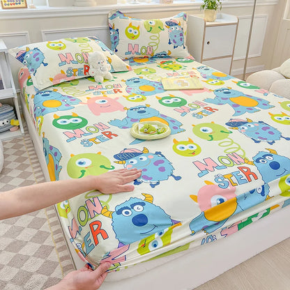 Cartoon Kids Fitted Bed Sheet – Elastic Band Mattress Cover for Single & King Size Children's Bedding