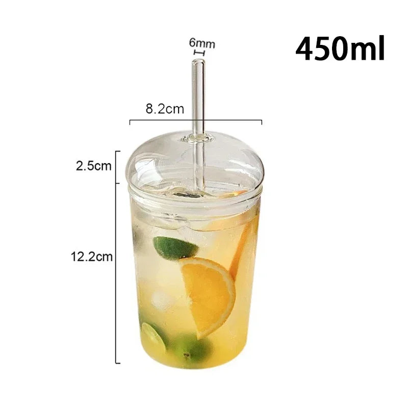 450ML Can Shaped Glass Cup with Dome Lid & Glass Straw – Beer Iced Coffee Tumbler