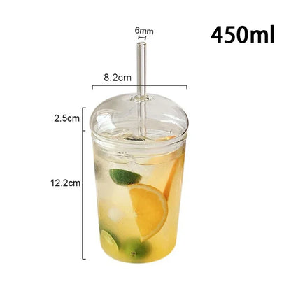 450ML Can Shaped Glass Cup with Dome Lid & Glass Straw – Beer Iced Coffee Tumbler