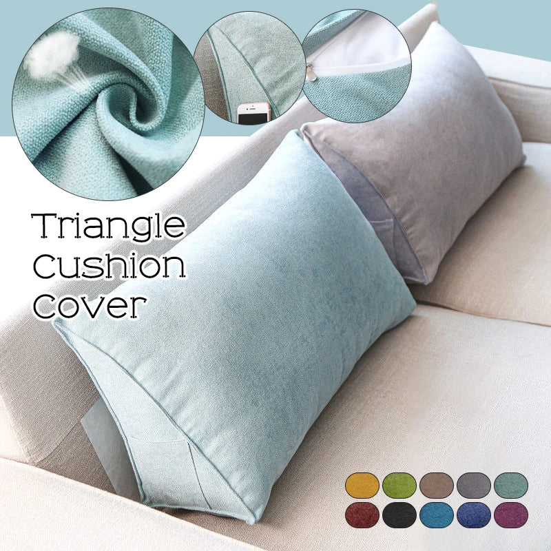 Soft Sofa Triangle Back Cushion Cover – Rectangular Bed Headboard Backrest Support Pillowcase with Pockets