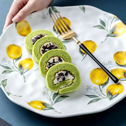 Creative Lemon Pattern Ceramic Dinner Plate – Irregular Shape Nordic Salad & Steak Platter