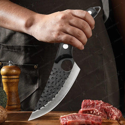 Handmade Forged Meat Cleaver & Boning Knife – Kitchen, Fishing & BBQ Knife with Cover