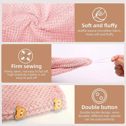 Solid Color Hair Towel Textured Dry Hair Cap 9.8 "X 25.5" Absorbent Hair Towel Wrap for Button-down Women - BeeTrendyShop.COM