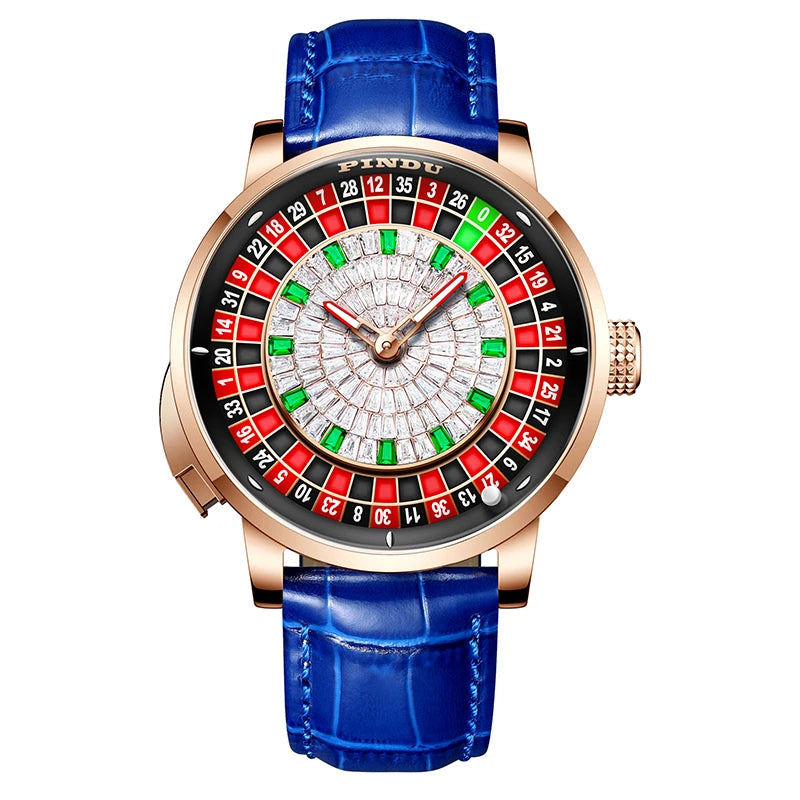 PINDU Players Gambling Series Men's Mechanical Watch European Roulette Poker Game Dial Automatic Movement Design Party Watch