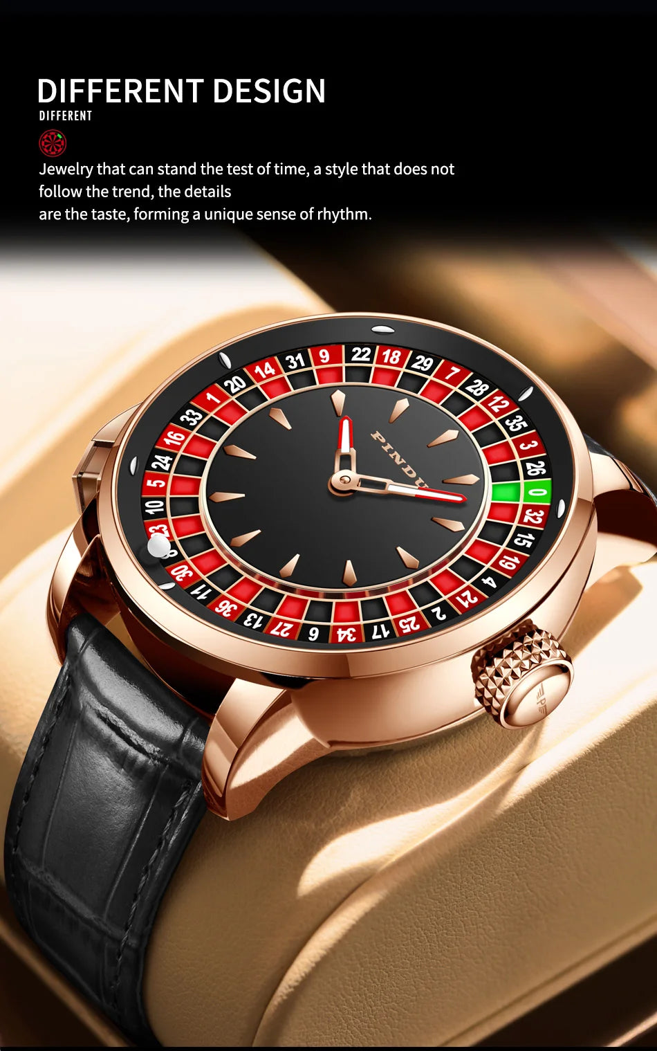 PINDU Players Gambling Series Men's Mechanical Watch European Roulette Poker Game Dial Automatic Movement Design Party Watch