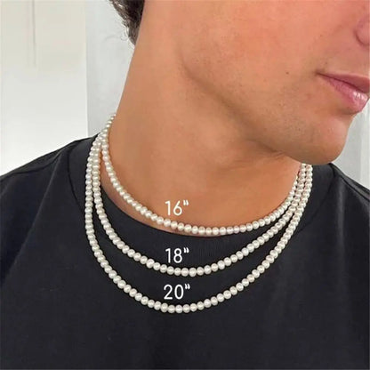 8MM Pearl Bead Strand Necklace – Handmade Unisex Jewelry for Women, Men & Girls