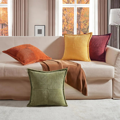 Corduroy Striped Throw Cushion Cover 45x45cm – Splicing Pillowcase for Sofa, Bed & Living Room