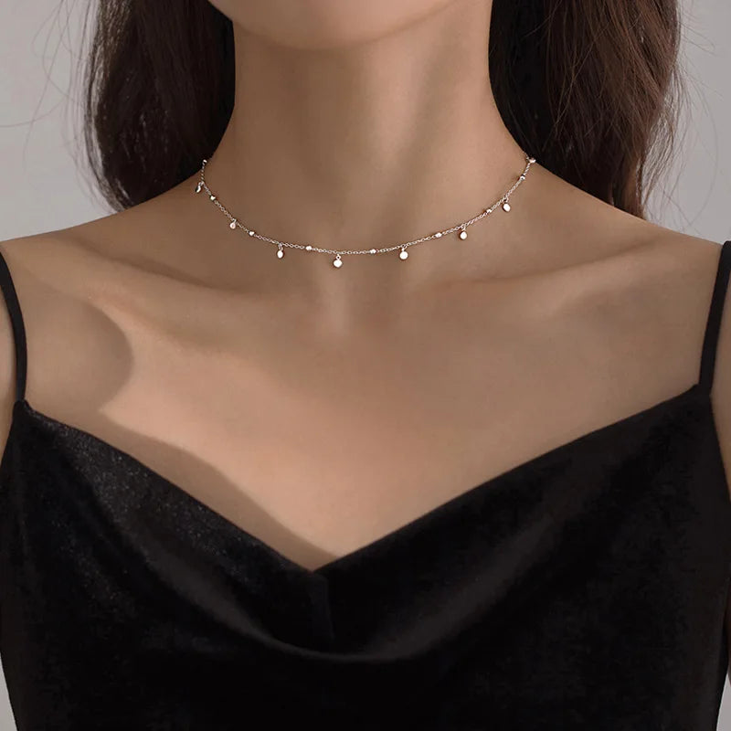 925 Sterling Silver Tassel Round Pendant Necklace – Elegant Geometric Chain for Women