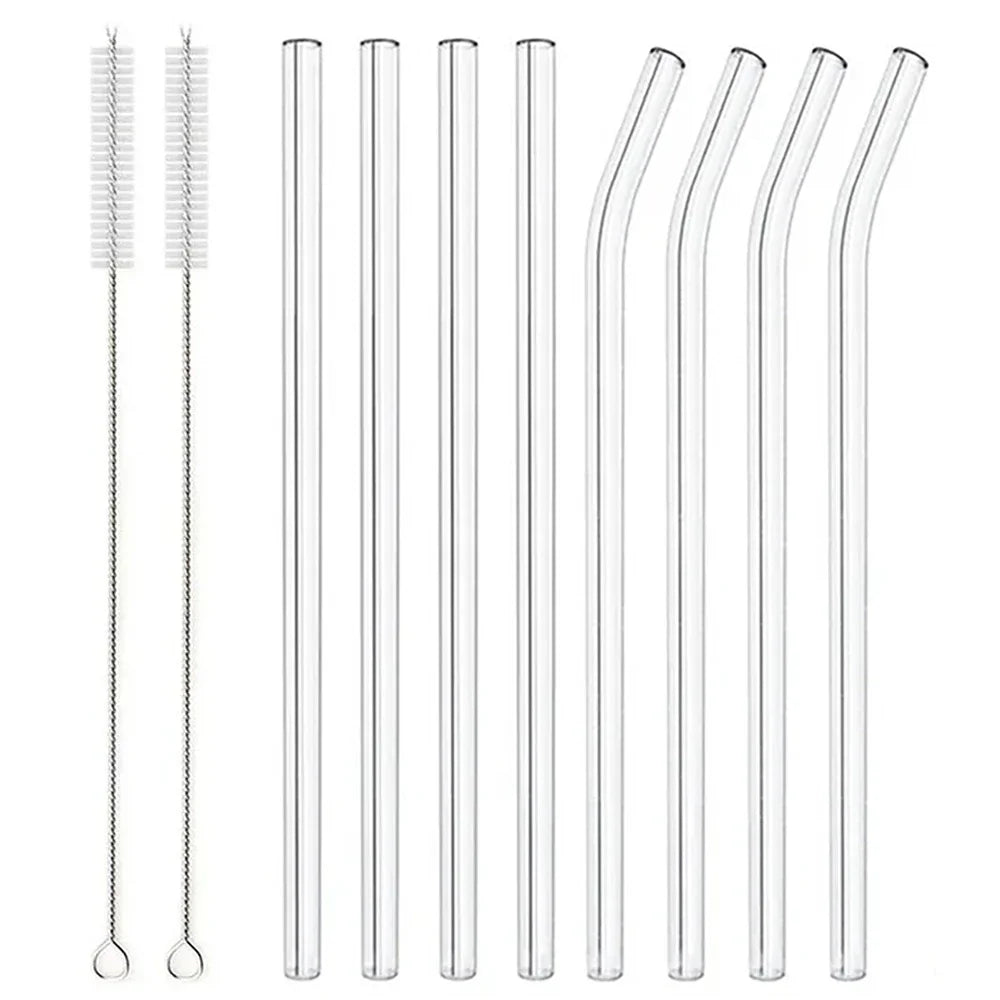 8Pcs Reusable Glass Straws – Colorful Eco-Friendly Borosilicate Drinking Straws