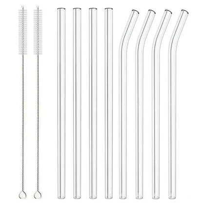 8Pcs Reusable Glass Straws – Colorful Eco-Friendly Borosilicate Drinking Straws