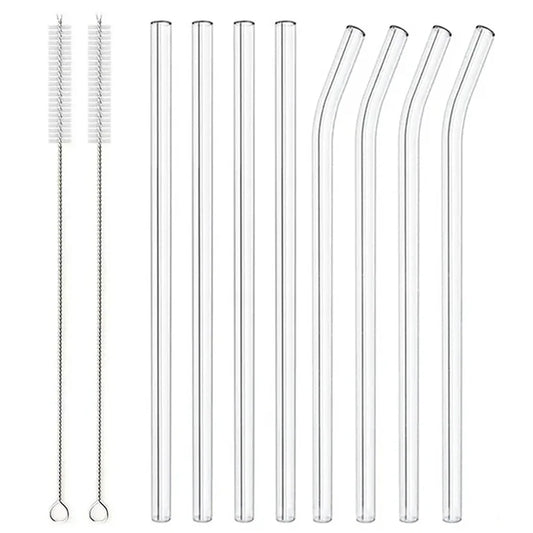 8Pcs Reusable Glass Straws – Colorful Eco-Friendly Borosilicate Drinking Straws