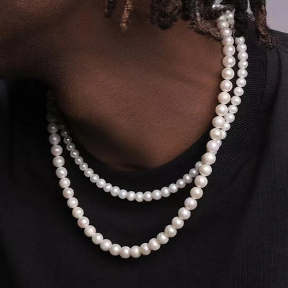 8MM Pearl Bead Strand Necklace – Handmade Unisex Jewelry for Women, Men & Girls