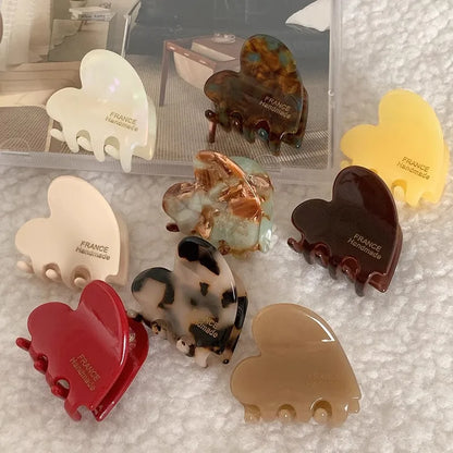 Small Heart-Shaped Acetate Hair Claw Clip – Cute Hairpin for Girls & Women (3.5cm)