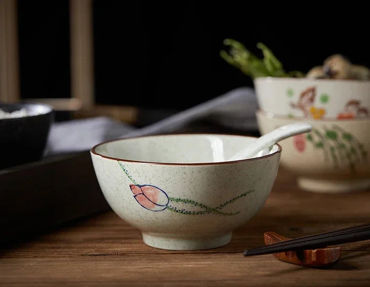 4.5-inch Ceramic Household Rice Bowl Japanese Retro Restaurant Home Tableware Eating Dishes Soup Bowl