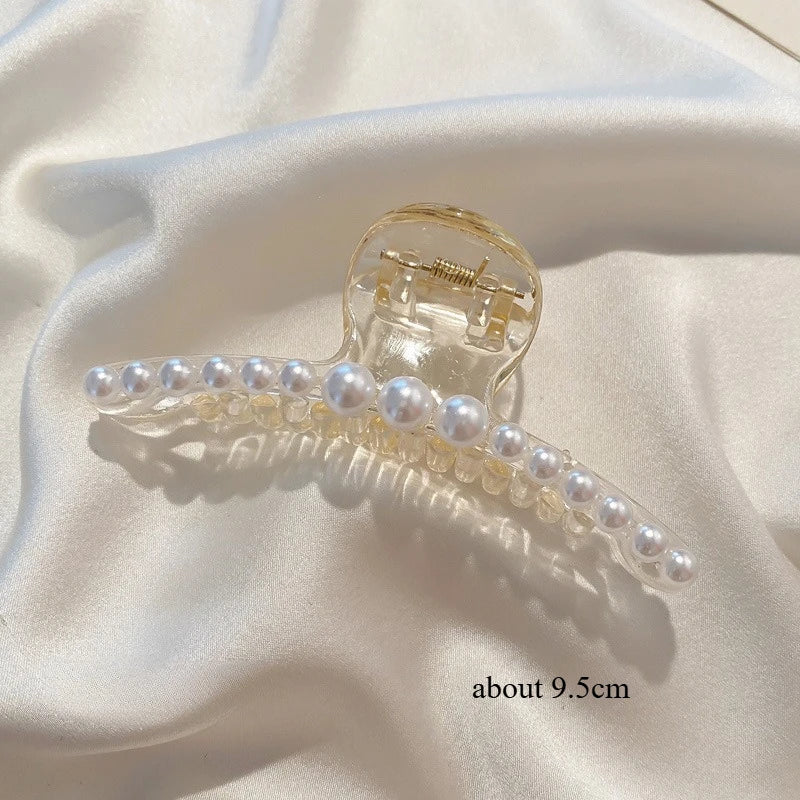 Korean Big Pearl Hair Claw Clip – Elegant Hairgrip Barrette for Women & Girls