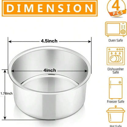 4-Piece Aluminum Mini Cake Pan Set 4 Inch – Solid Non-Stick Baking Mold for Pizza & Cakes